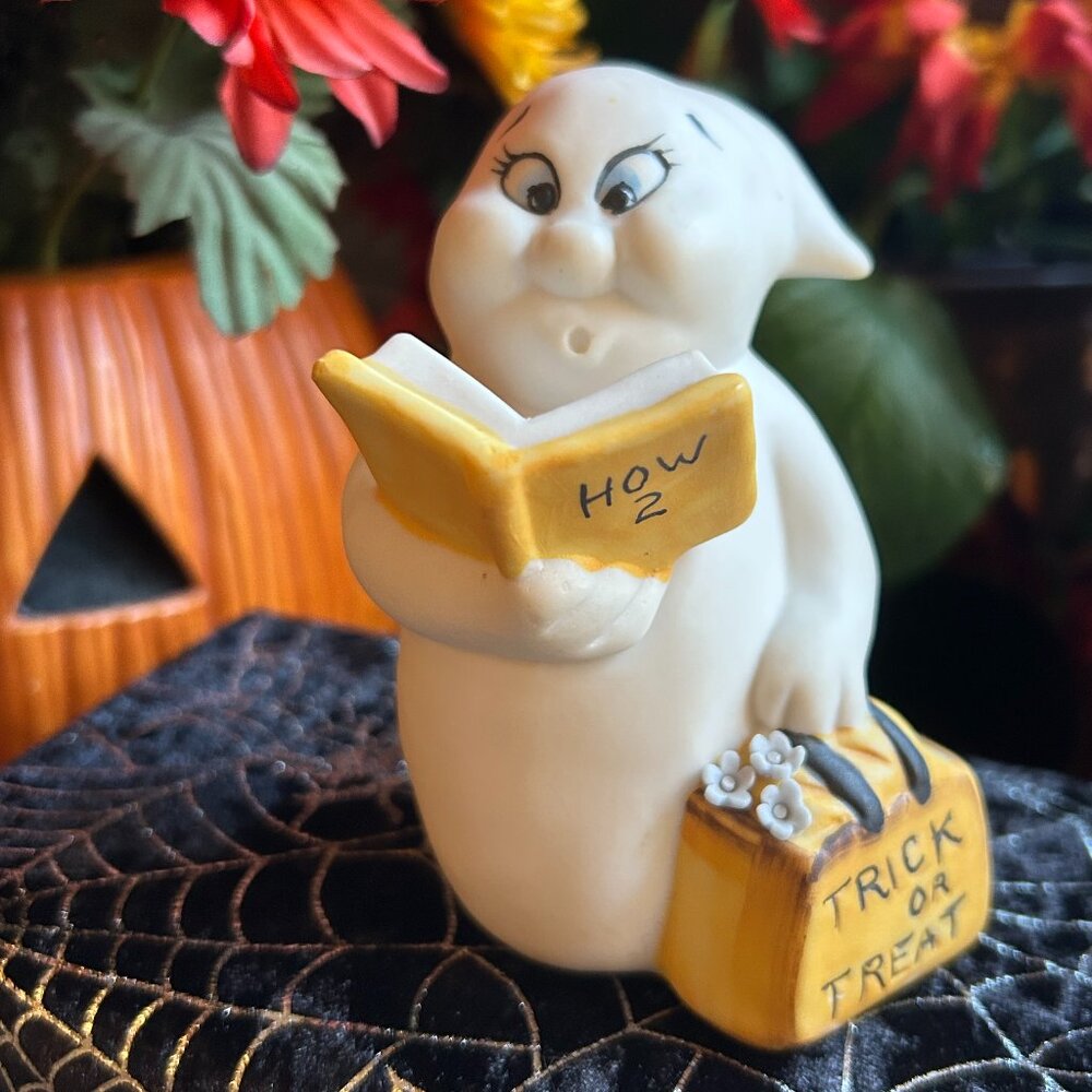 Vintage “How To Trick Or Treat” Ceramic Ghost Figurine